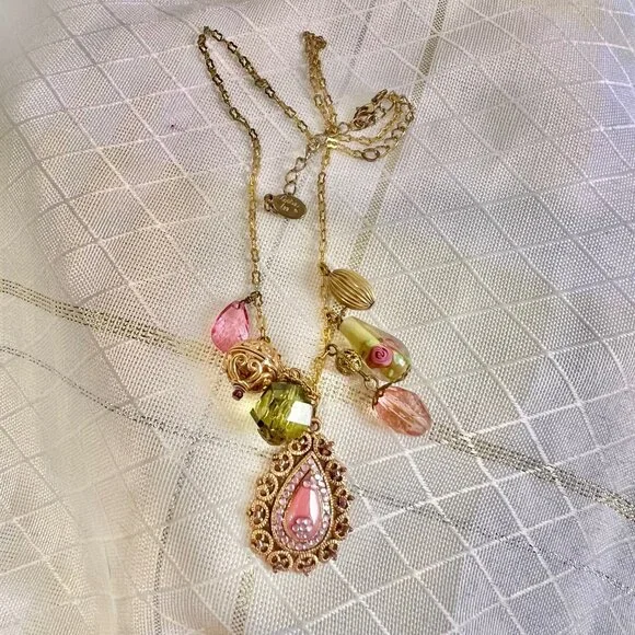 Cookie Lee Victorian Charm Necklace, Vintage Beaded Necklaces, Hand Blown Art - Picture 9 of 10